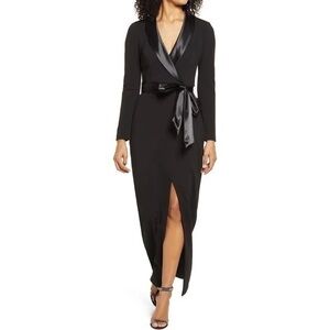 Eliza J Black Long Sleeve Tuxedo Gown Size 12 NWOT